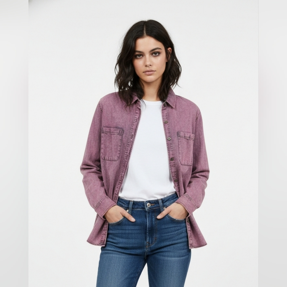 Mudd Blouse Mineral Washed Grunge Button-Down Casual Purple L